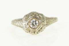 18K White Gold 0.15 Ct Art Deco Floral Diamond Engagement Ring