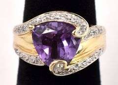 Fabulous 14K Yellow Gold Amethyst and Diamond Ring