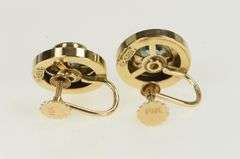 10K Yellow Gold 1940's Blue Topaz Black Enamel Screw Back Earrings