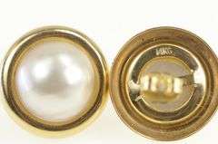14K Yellow Gold Pearl Round Vintage Classic Stud Earrings