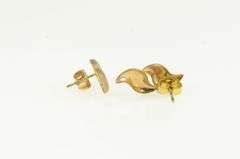 14K Yellow Gold Diamond Cut Leaf Pattern Wavy Stud Earrings