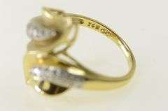 14K Yellow Gold Diamond Encrusted Leaf Vintage Bypass Ring