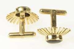 14K Yellow Gold Oval Black Star Sapphire Sunburst Vintage Cuff Links