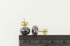 14K Yellow Gold 8.75mm Dark Blue Purple Cultured Pearl Stud Earrings