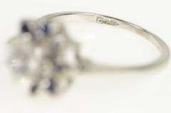 14K White Gold 1950's White & Blue Sapphire Engagement Ring