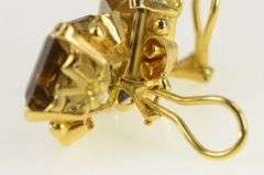 14K Yellow Gold Emerald Cut Smoky Quartz Clip Back Earrings