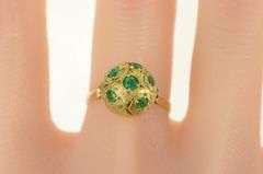 18K Yellow Gold 1960's Domed Emerald Ornate Engraved Ring