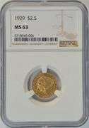 Very Choice BU 1929 US $2.50 Indian Gold Piece. NGC MS63