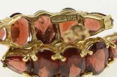 10K Yellow Gold Ornate Vintage Garnet Curved Bar Statement Earrings