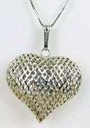 Glistening 14K White Gold Puffy Heart Necklace