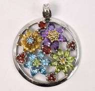 Multi-Gem Pendant and Earrings in Sterling Silver