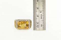 14K Yellow Gold Squared Citrine Sapphire Diamond Cocktail Ring