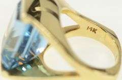 14K Yellow Gold Emerald Cut Blue Topaz Split Band Statement Ring