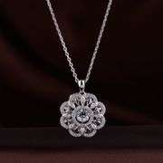 Solid sterling silver beautiful big flower pendant with center stone moving