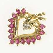 10K Yellow Gold Ruby Diamond Heart Love Symbol Classic Pendant