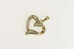 10K Yellow Gold Baguette Diamond Wavy Curvy Heart Pendant