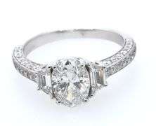 2.42ctw Oval Trapezoid and Round Diamond Three Stone Straight Engagement Ring in 18K