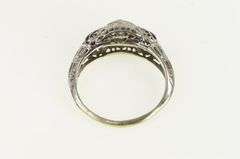 14K White Gold Art Deco Diamond Filigree Enamel Engagement Ring