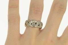 14K White Gold Art Deco 8.8mm Diamond Ornate Band Ring