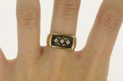 14K Yellow Gold Squared Diamond Inset Vintage Statement Band Ring