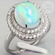 2.50 CT ETHIOPIAN OPAL & CREATED WHITE SAPPHIRE STERLING SILVER RING ADJUSTABLE RING