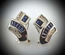 Chic 14K White Gold Sapphire and Diamond Earrings