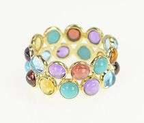 14K Yellow Gold Cabochon Amethyst Topaz Turquoise Pebble Ring