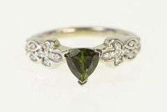 14K White Gold Trillion Green Tourmaline Diamond Engagement Ring