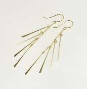 14K Yellow Gold Layered Dangle Bar Chain Tassel Earrings