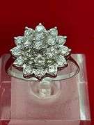 CERTIFIED 14K WHITE GOLD AND DIAMOND CLUSTER RING