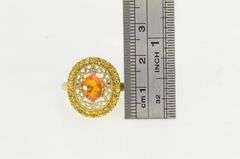 10K Yellow Gold Simulated Mexican Fire Opal Yellow Topaz Halo Ring