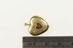 14K Yellow Gold Engraved Heart Photo Picture Locket Flower Pendant