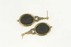 10K Yellow Gold Ornate Orchid Inlay Vintage Oval Dangle Earrings