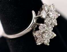 Vintage Astounding 14K White Gold Flower Diamond ring Made By Trubrite