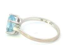 18K White Gold Vintage Oval Blue Topaz Solitaire Statement Ring