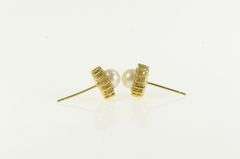 14K Yellow Gold 6.2mm Pearl Diamond Halo Vintage Stud Earrings