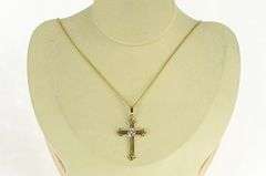 14K Yellow Gold 0.60 Ct Diamond Ornate Cross Christian Pendant