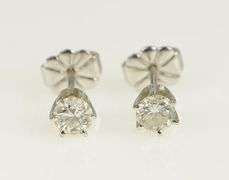 14K White Gold 0.43 Ctw Diamond Solitaire Vintage Stud Earrings