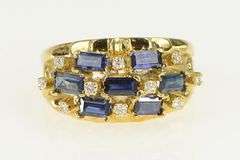 14K Yellow Gold Baguette Sapphire Diamond Lattice Band Ring