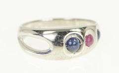 14K White Gold Natural Sapphire Ruby Modernist Statement Ring