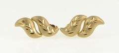 14K Yellow Gold Diamond Cut Leaf Pattern Wavy Stud Earrings