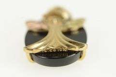 10K Yellow Gold Oval Black Hills Leaf Angel Onyx Statement Pendant