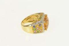 14K Yellow Gold Squared Citrine Sapphire Diamond Cocktail Ring
