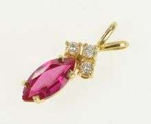 14K Yellow Gold Marquise Ruby Sapphire CZ Cluster Vintage Pendant