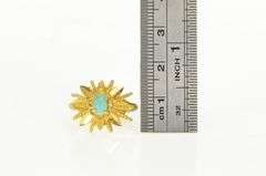18K Yellow Gold Oval Turquoise Ornate Leaf Cluster Statement Ring