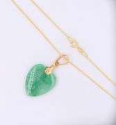 Fantastic 18kt Heart Shaped Green Jade Pendant on Chain