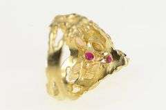 14K Yellow Gold Retro Ruby Opal Cluster Chevron Statement Ring