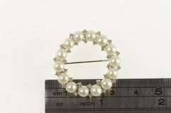 14K White Gold Pearl Diamond Vintage Circle Round Pin/Brooch