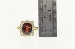 14K Yellow Gold Oval Garnet Diamond Halo Statement Ring