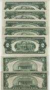5 1953 $2 Red Seals in AU & 2 1928 $5 Red Seals in nice circ (7 total)